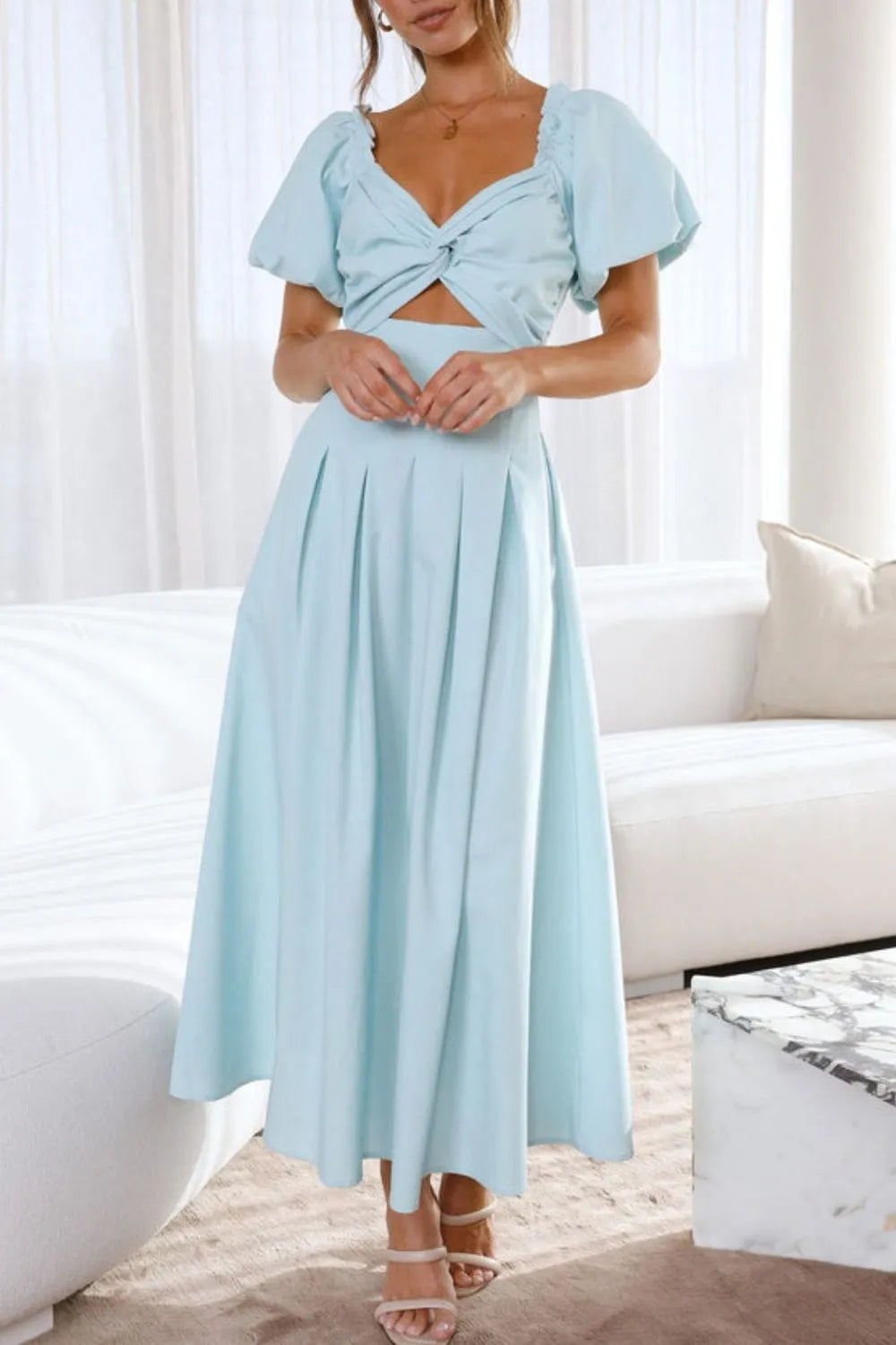 Sweetheart Neck Puff Sleeve Dress - WYNFLARE