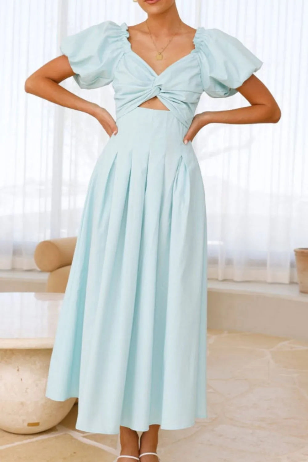 Sweetheart Neck Puff Sleeve Dress - WYNFLARE