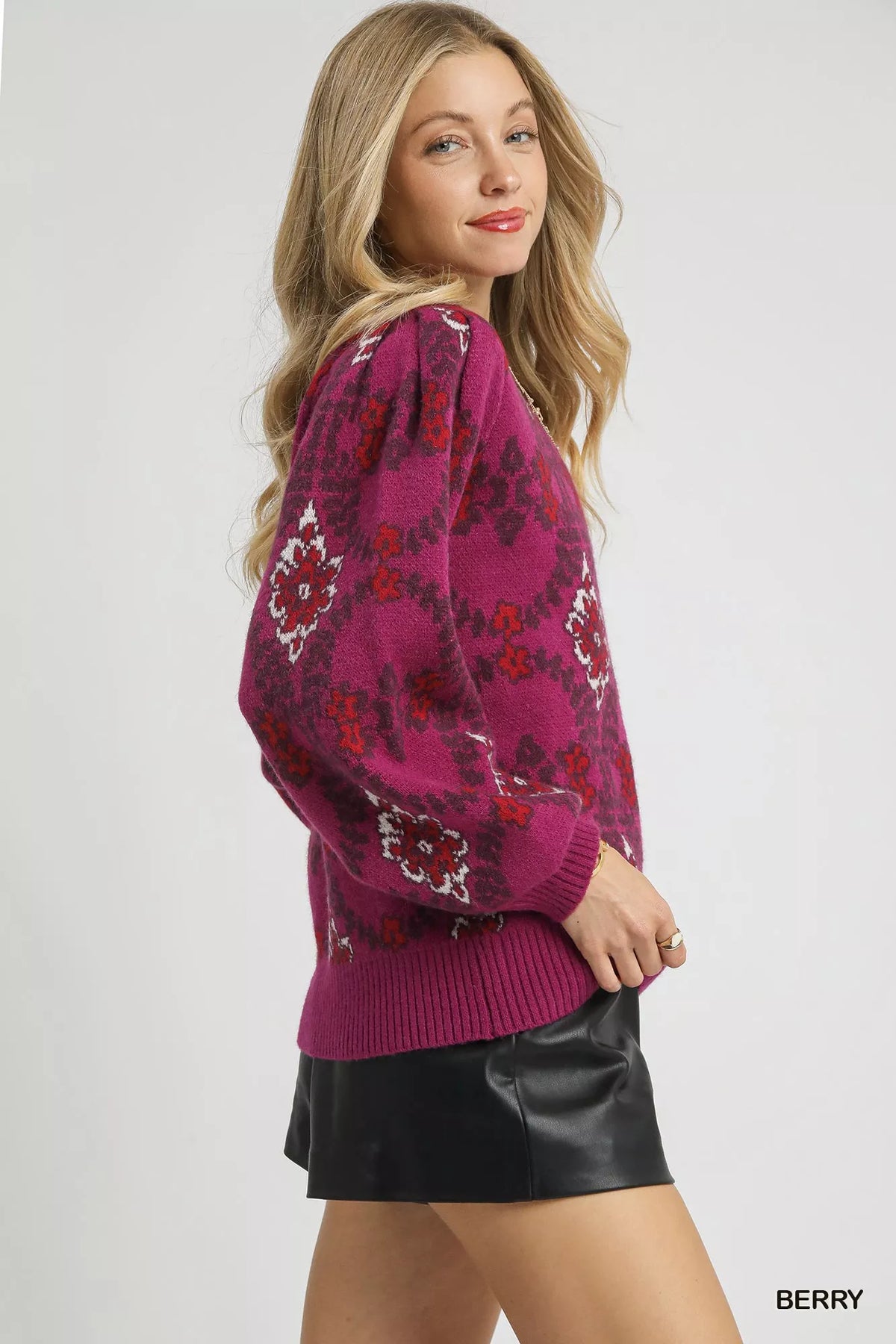 Umgee Boho Patterned Long Sleeve Sweater - WYNFLARE