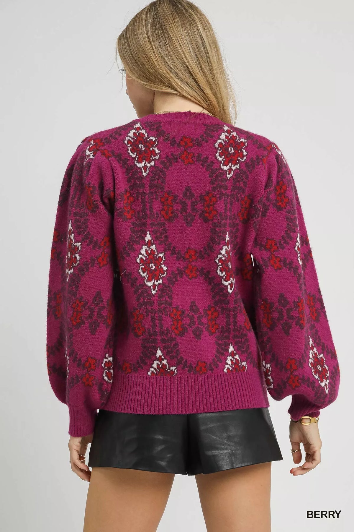 Umgee Boho Patterned Long Sleeve Sweater - WYNFLARE