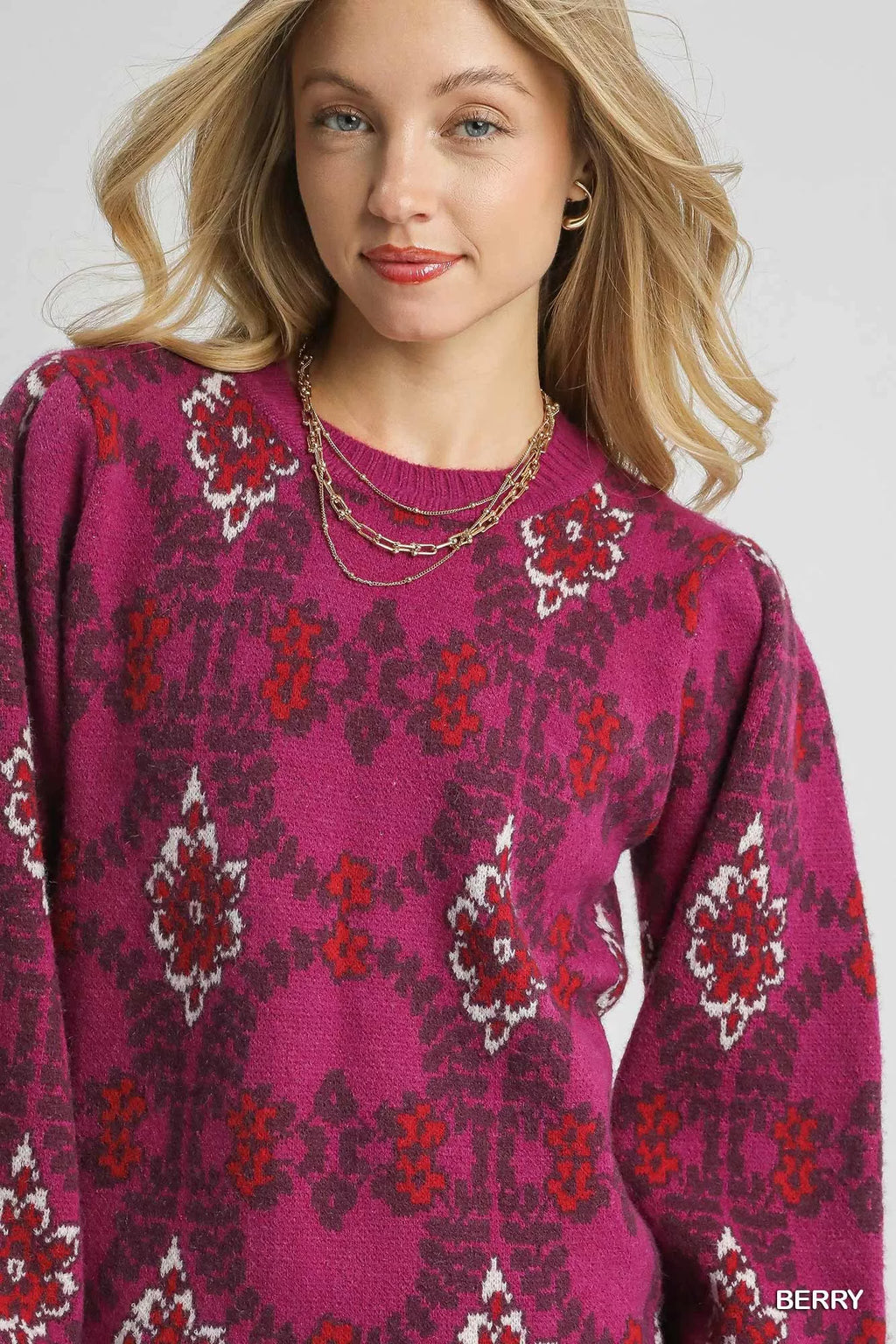 Umgee Boho Patterned Long Sleeve Sweater - WYNFLARE