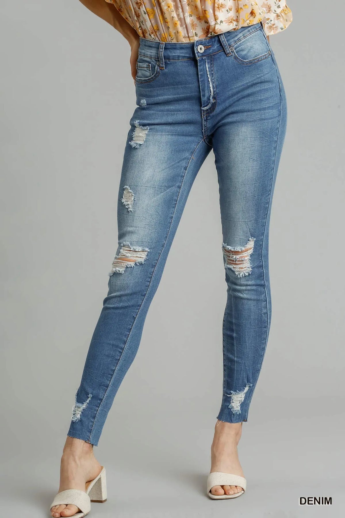 Umgee Distressed Skinny Jeans with Edge Detail - WYNFLARE