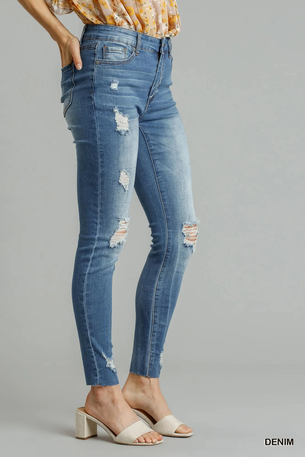 Umgee Distressed Skinny Jeans with Edge Detail - WYNFLARE