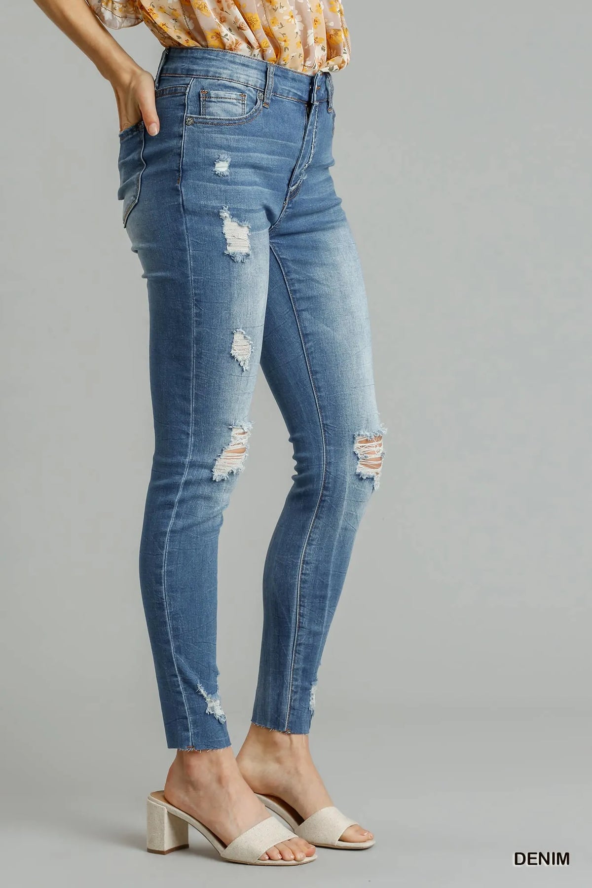 Umgee Distressed Skinny Jeans with Edge Detail - WYNFLARE
