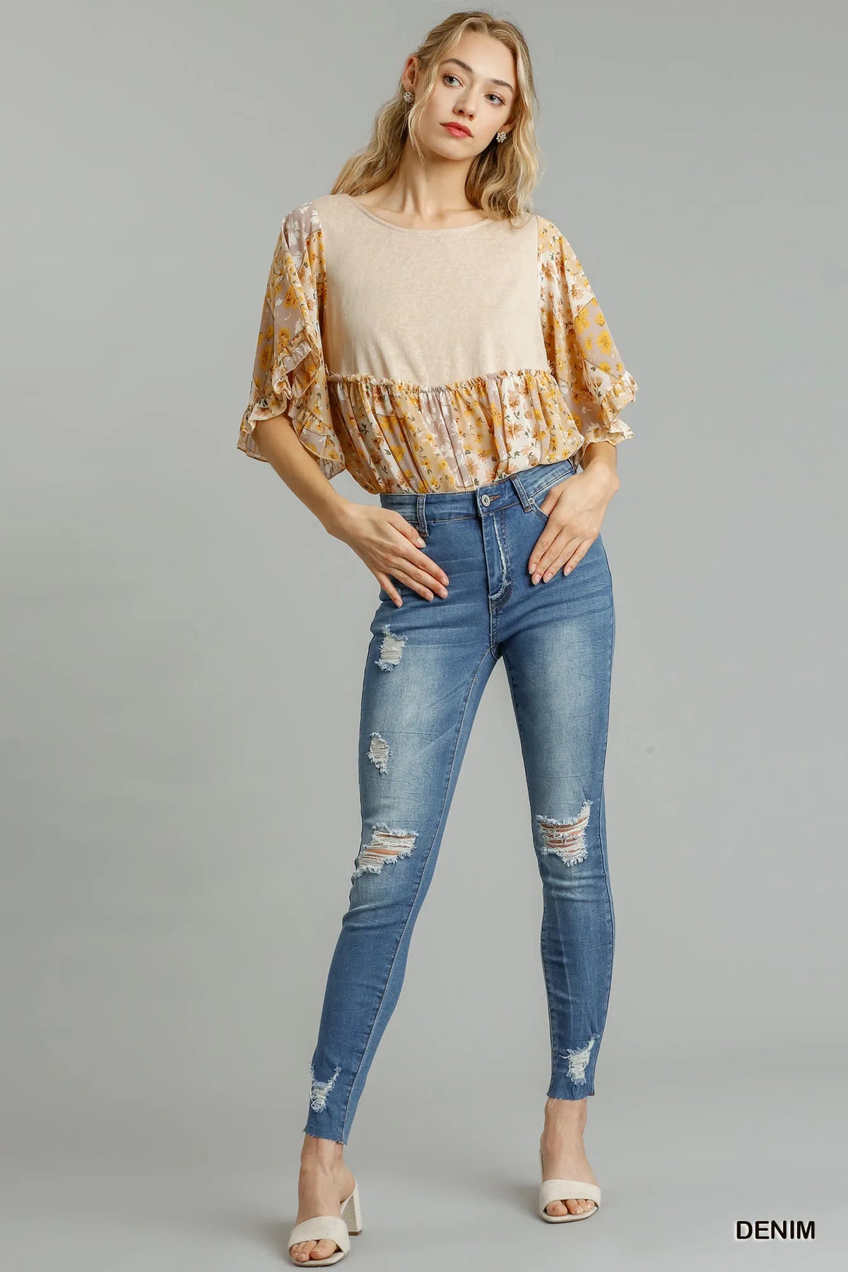 Umgee Distressed Skinny Jeans with Edge Detail - WYNFLARE
