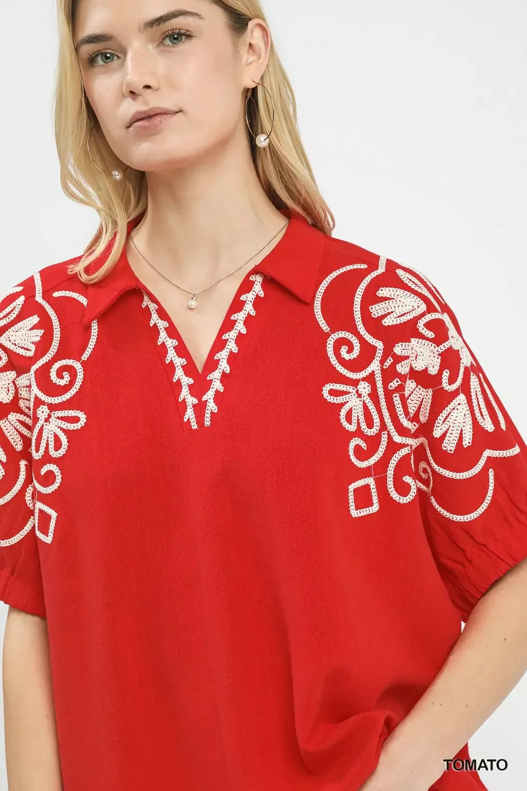 Umgee Floral Embroidered Sleeve Blouse - WYNFLARE