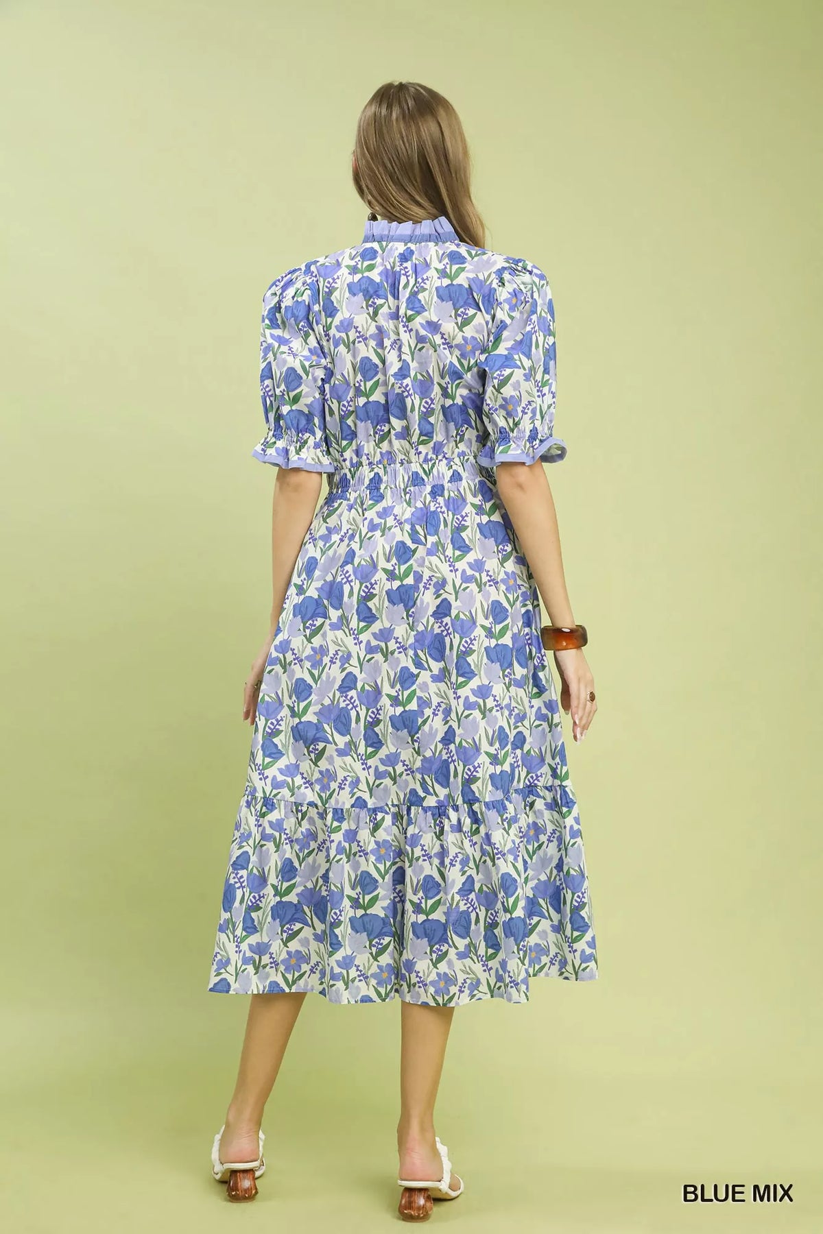 Umgee Floral Ruffle Trim Tiered Midi Dress - WYNFLARE