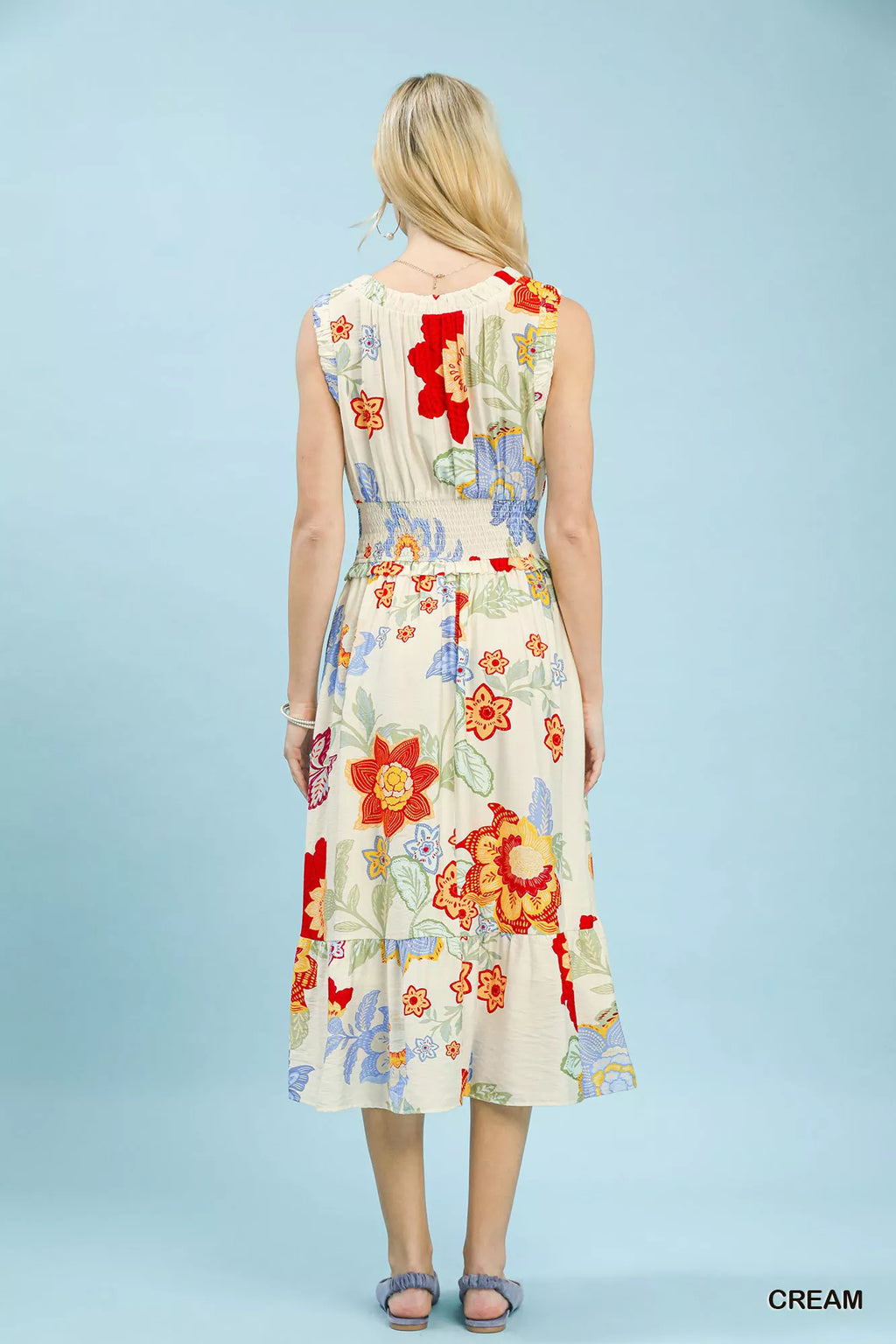 Umgee Floral Smocked Midi Dress - WYNFLARE