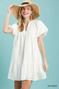 Umgee Flutter Sleeve Tassel Tie Ruffle Hem Mini Dress - WYNFLARE