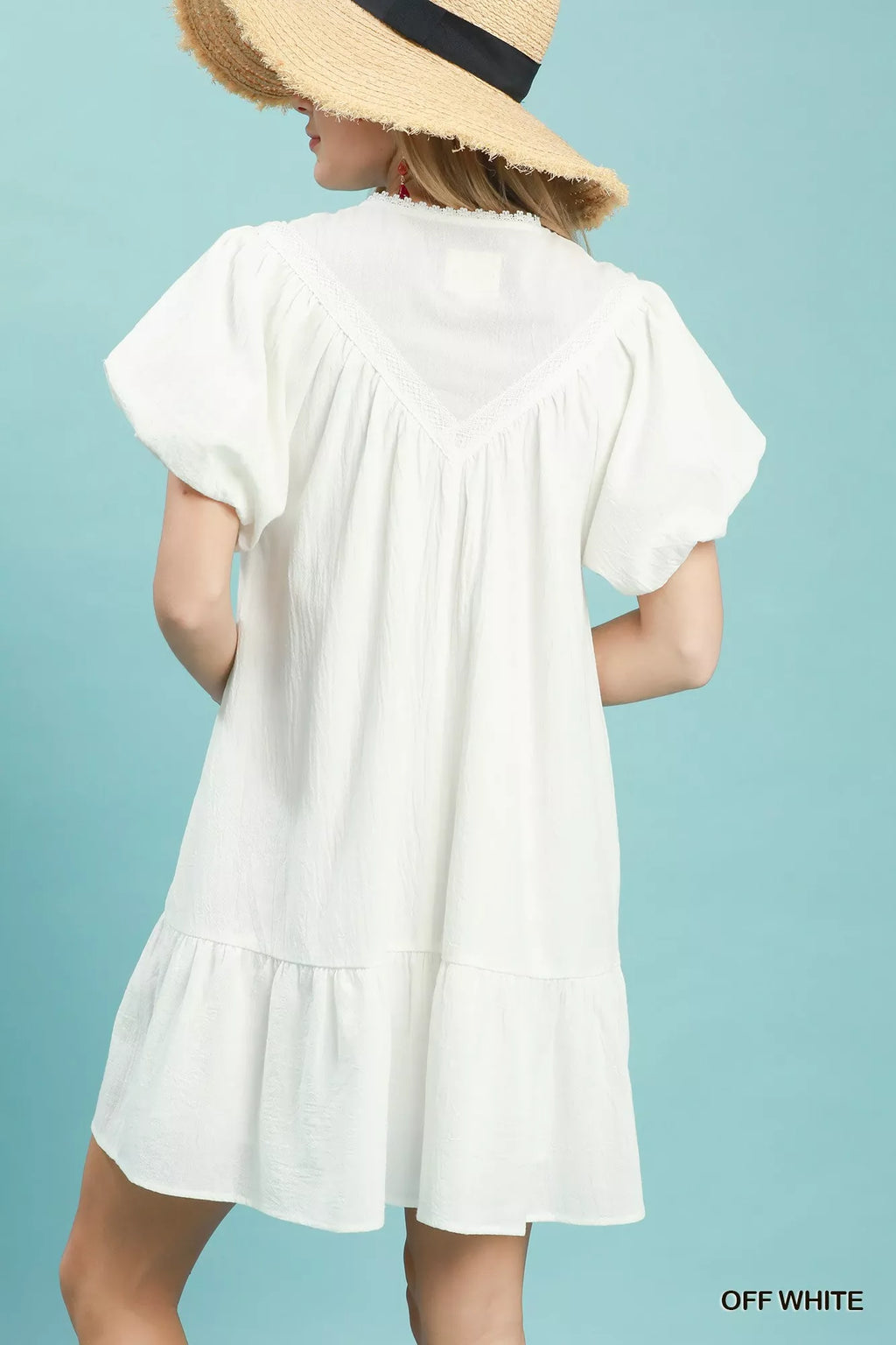 Umgee Flutter Sleeve Tassel Tie Ruffle Hem Mini Dress - WYNFLARE