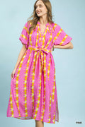 Umgee Geo Stripe Smocked Waist Tie Dress - WYNFLARE