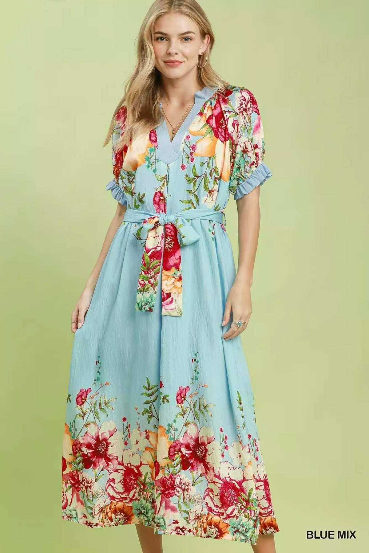 Umgee Mix Floral Border Print Midi Dress - WYNFLARE