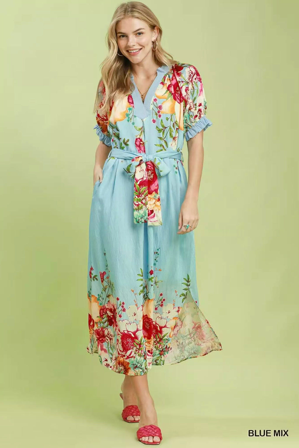 Umgee Mix Floral Border Print Midi Dress - WYNFLARE