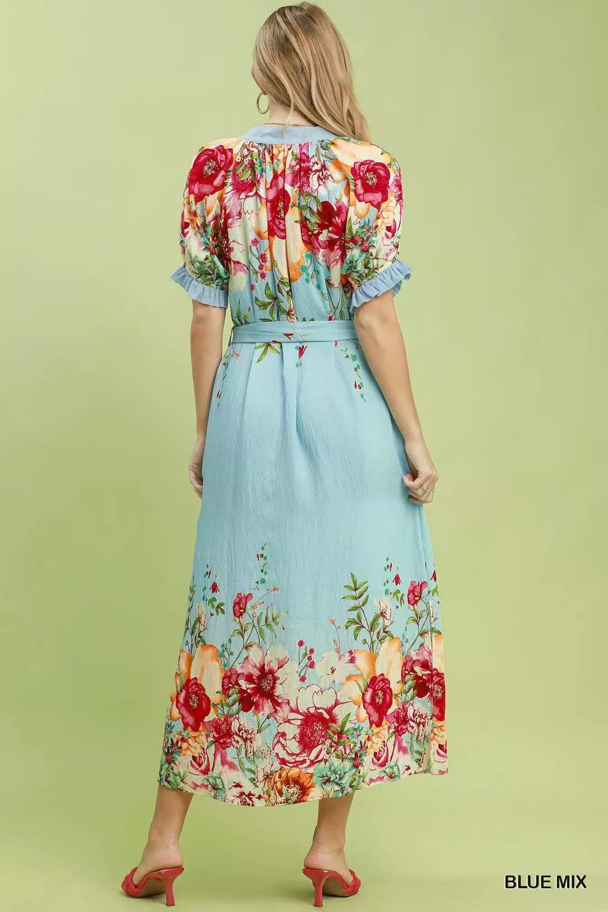 Umgee Mix Floral Border Print Midi Dress - WYNFLARE