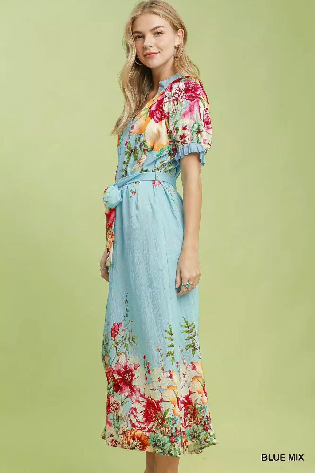 Umgee Mix Floral Border Print Midi Dress - WYNFLARE
