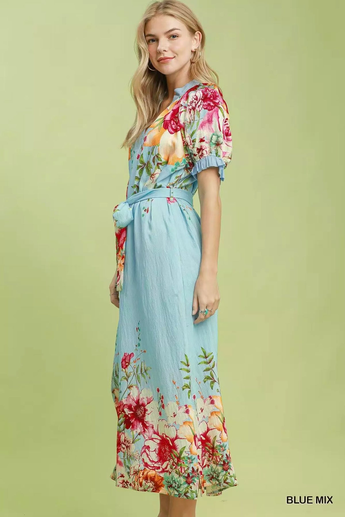 Umgee Mix Floral Border Print Midi Dress - WYNFLARE
