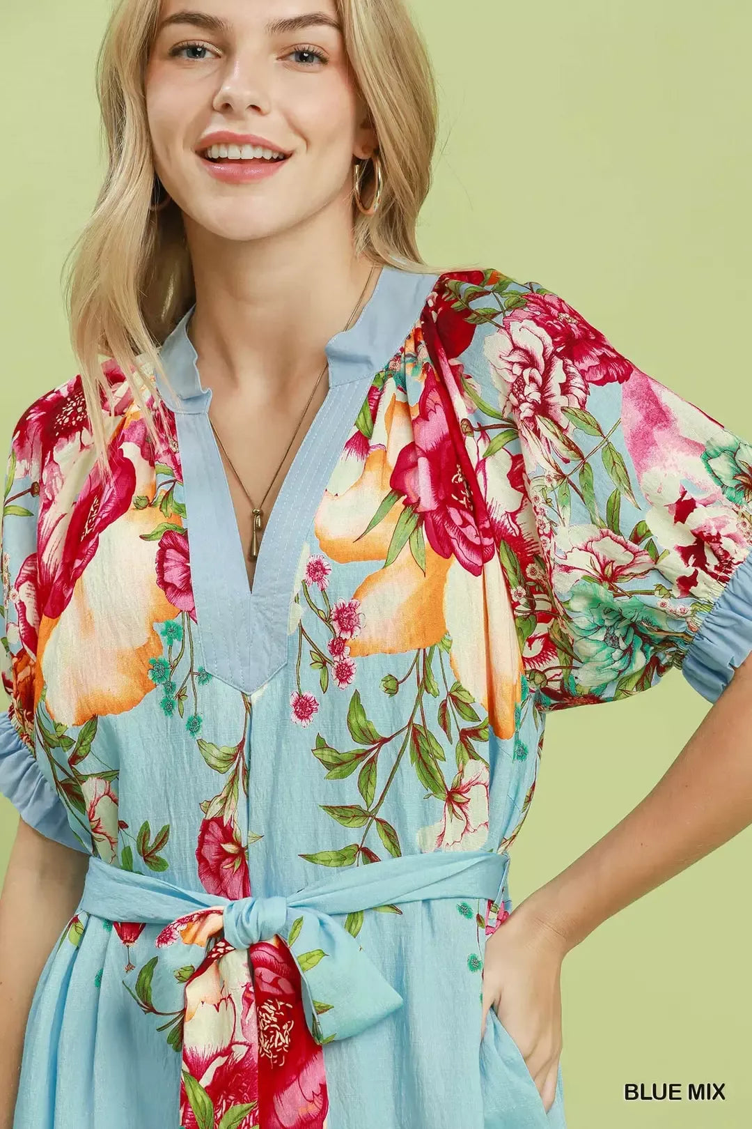 Umgee Mix Floral Border Print Midi Dress - WYNFLARE