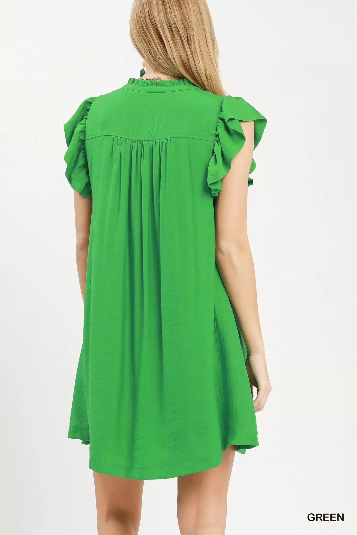 Umgee Ruffle Sleeve Henley Shift Dress - WYNFLARE