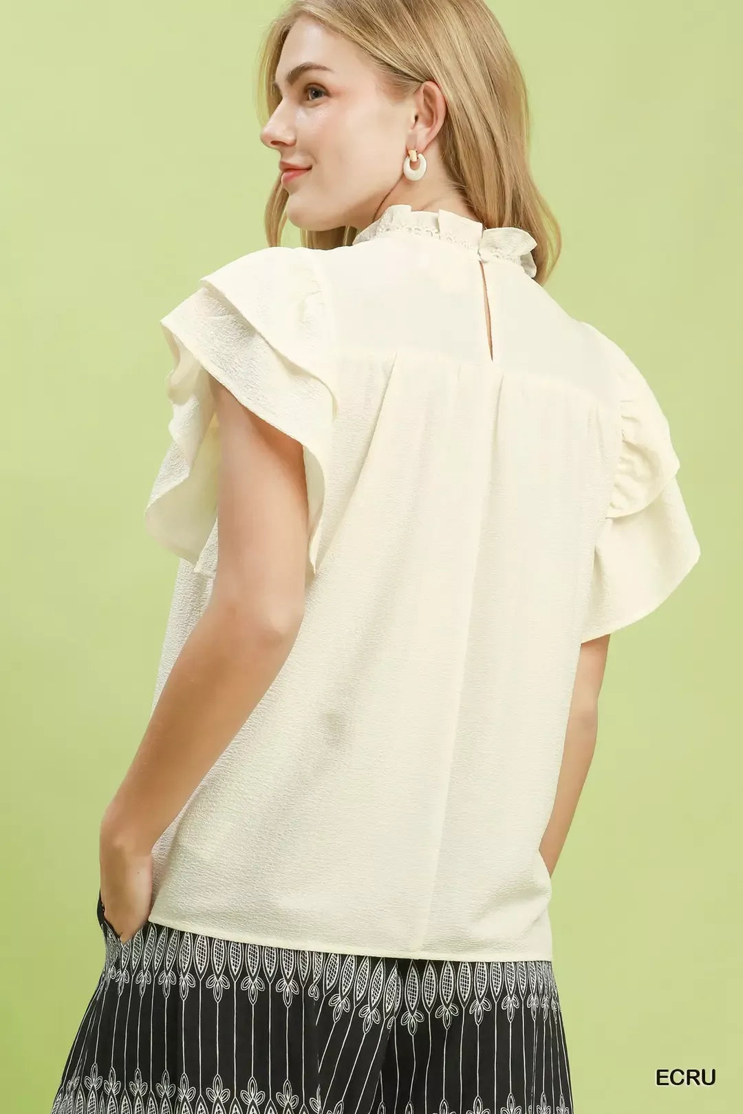 Umgee Smocked Ruffle Sleeve Textured Top - WYNFLARE