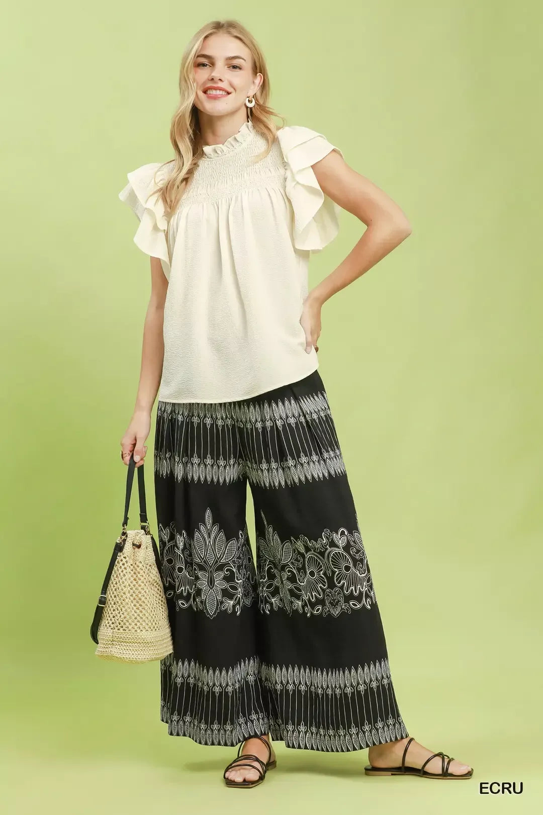 Umgee Smocked Ruffle Sleeve Textured Top - WYNFLARE