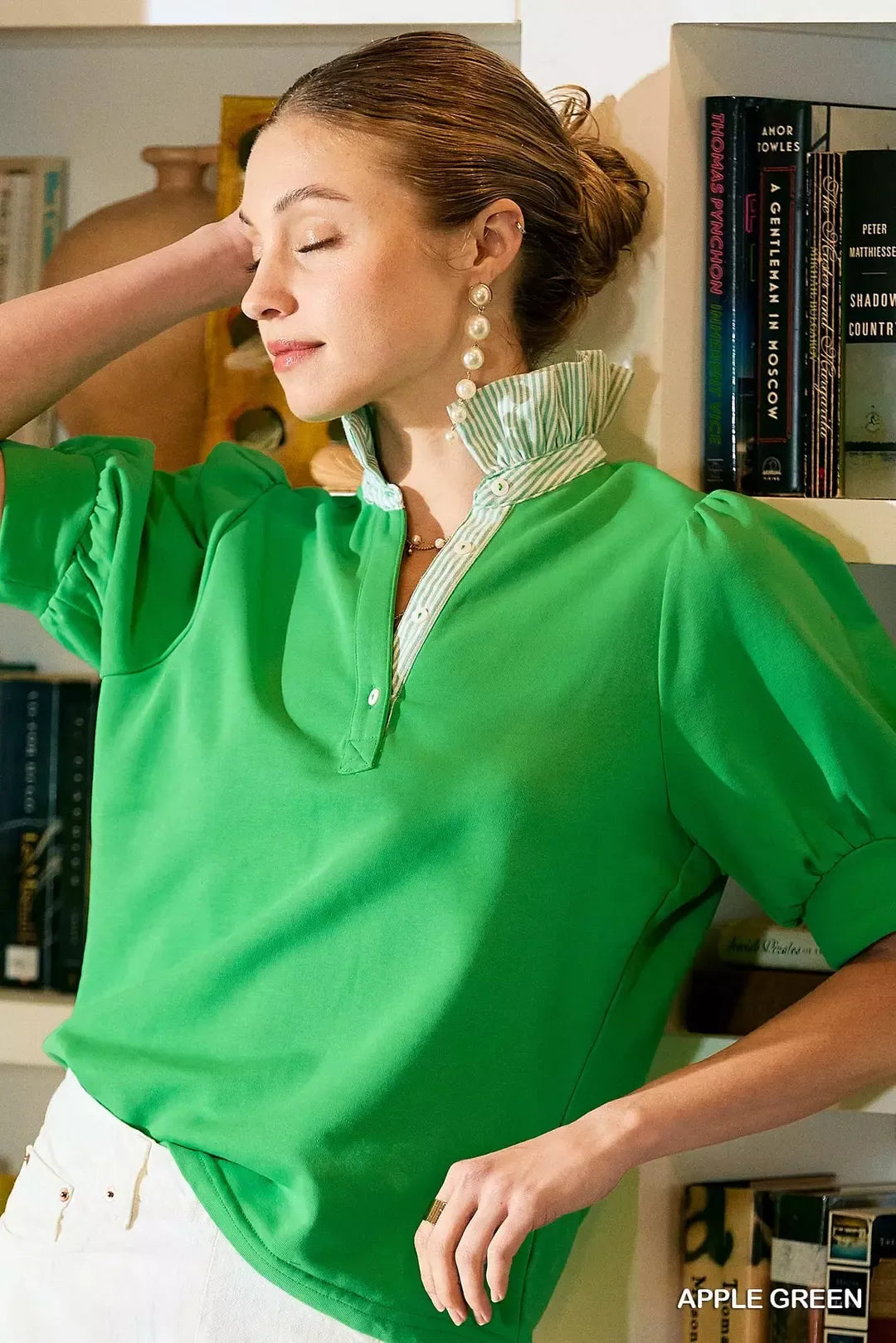 Umgee Striped Collar Popover Top - WYNFLARE