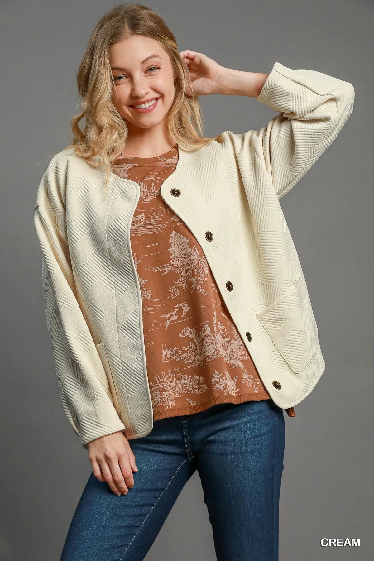 Umgee Textured Jacquard Jacket - WYNFLARE