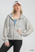 Umgee Two-Way Jacquard Zip-Up Jacket - WYNFLARE
