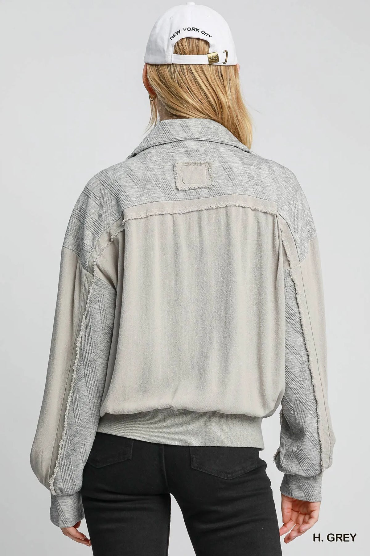 Umgee Two-Way Jacquard Zip-Up Jacket - WYNFLARE