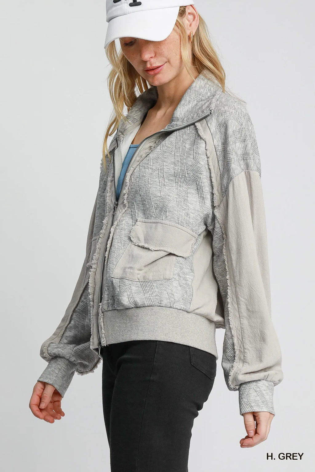Umgee Two-Way Jacquard Zip-Up Jacket - WYNFLARE