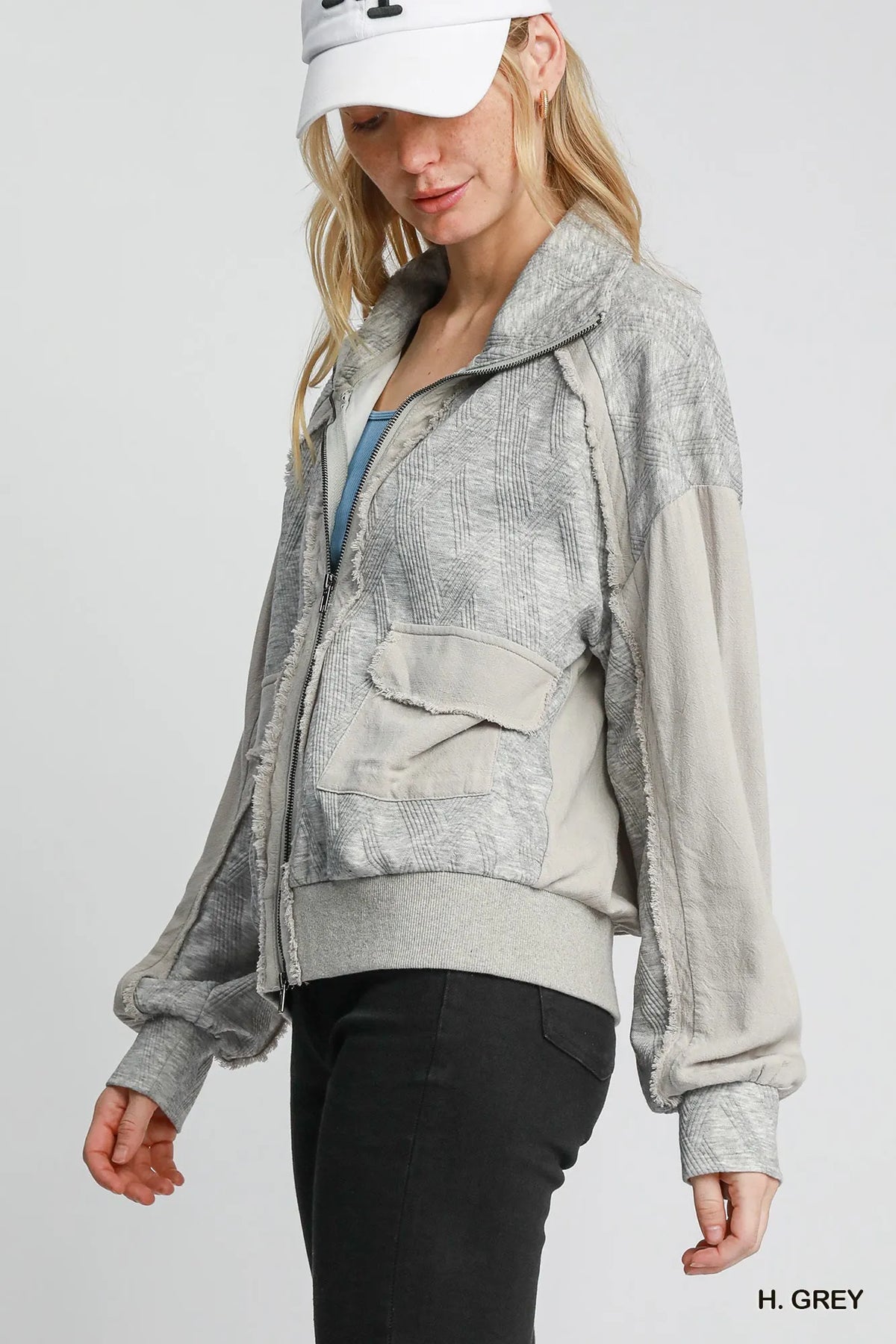 Umgee Two-Way Jacquard Zip-Up Jacket - WYNFLARE