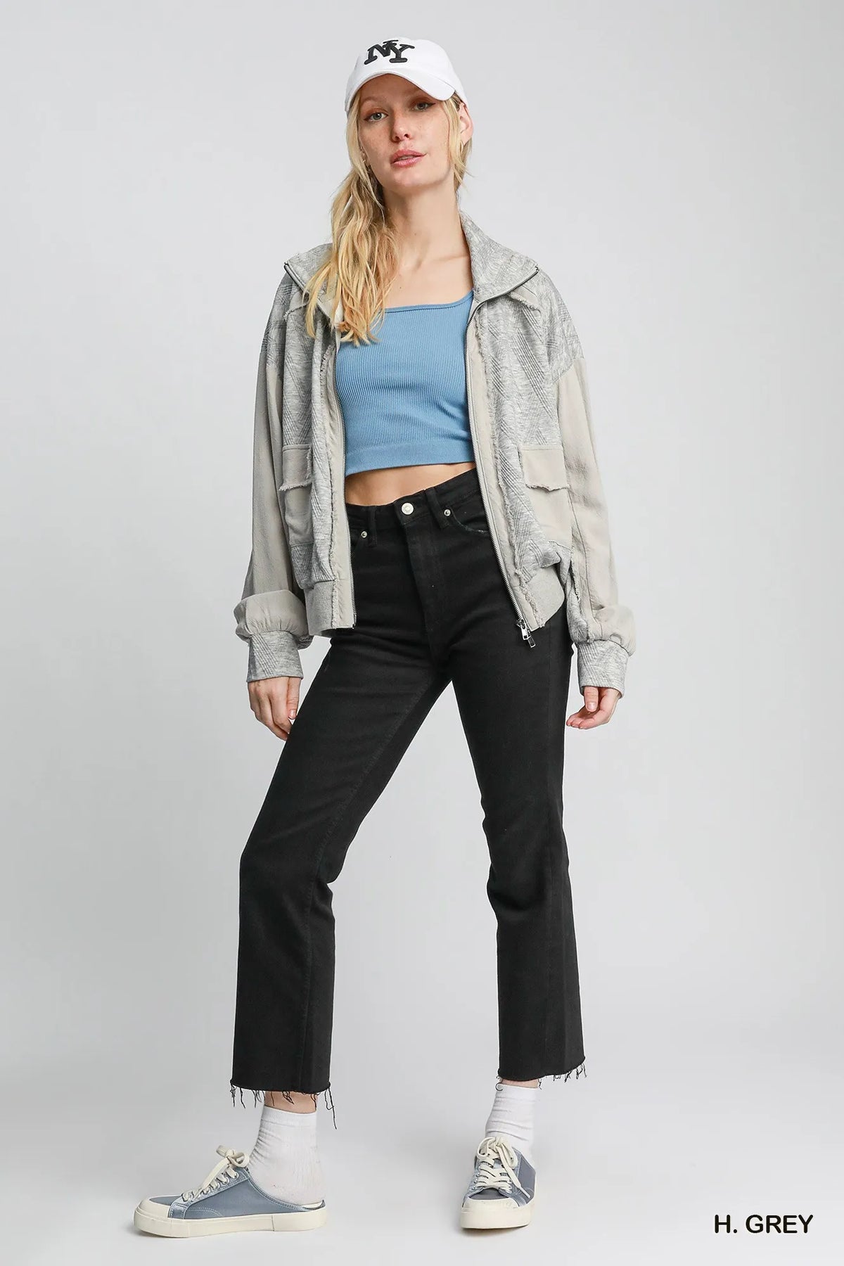 Umgee Two-Way Jacquard Zip-Up Jacket - WYNFLARE