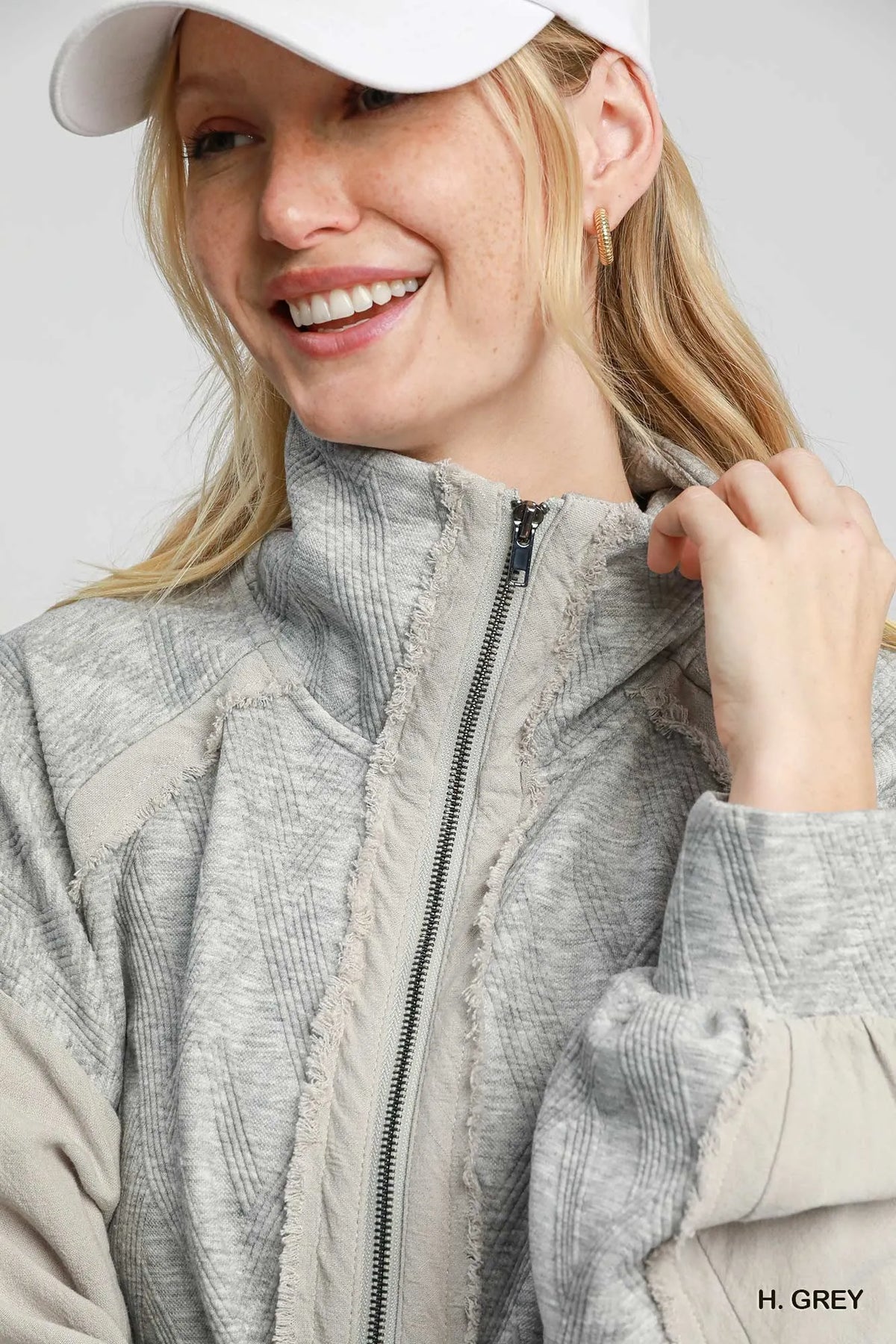Umgee Two-Way Jacquard Zip-Up Jacket - WYNFLARE