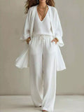 V-Neck Top & Cardigan & Pants Three-Piece Set - WYNFLARE