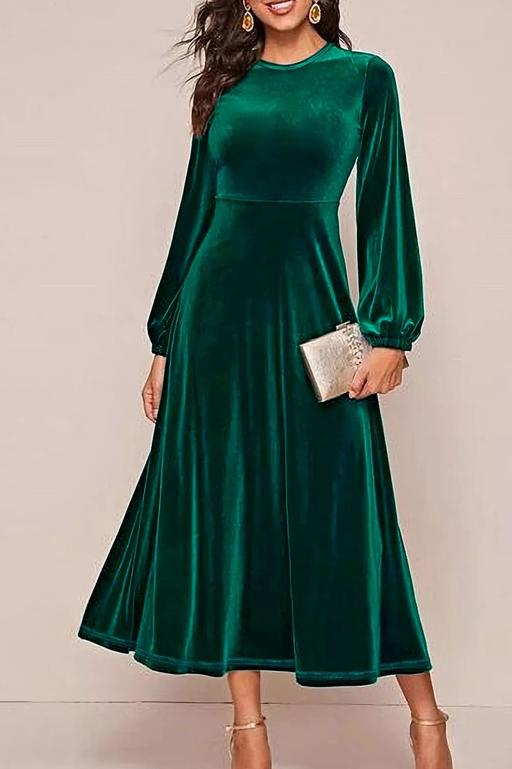 Velvet Balloon Sleeve Maxi Dress - WYNFLARE