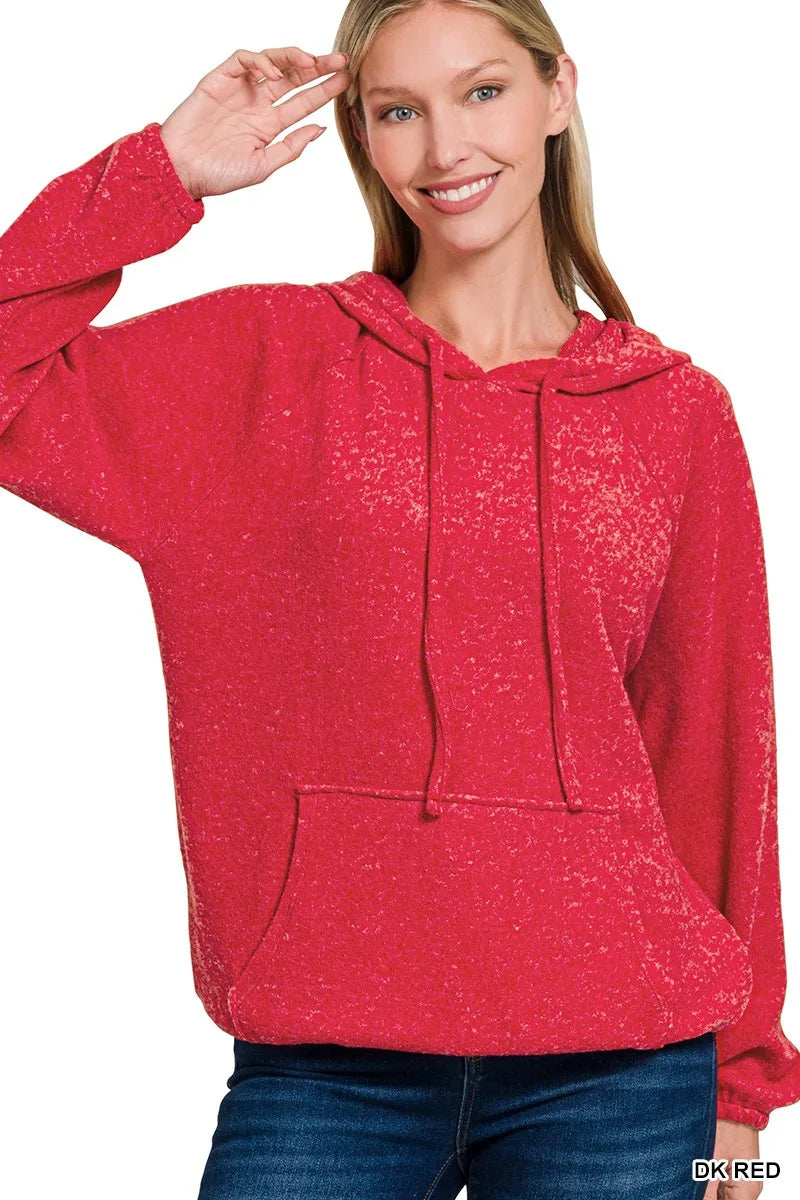 Zenana Brushed Hacci Melange Hooded Sweater - WYNFLARE