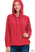 Zenana Brushed Hacci Melange Hooded Sweater - WYNFLARE