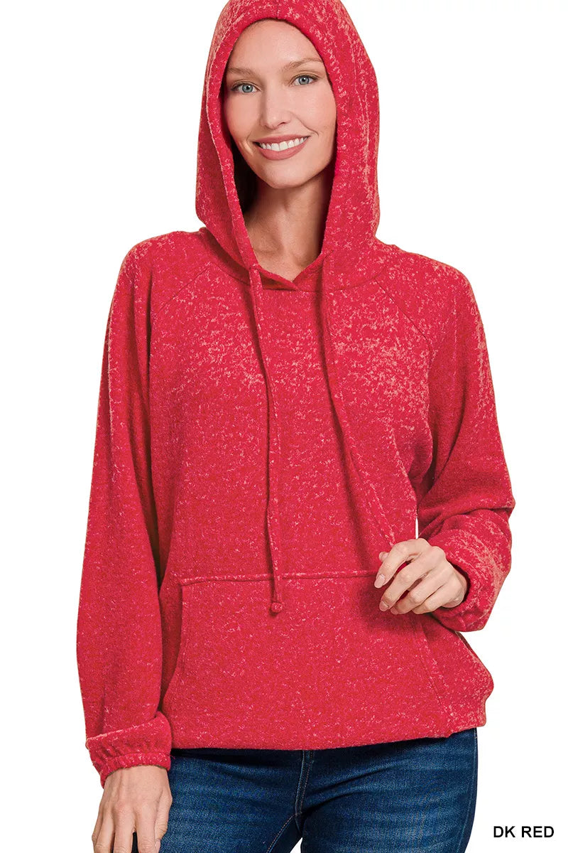 Zenana Brushed Hacci Melange Hooded Sweater - WYNFLARE