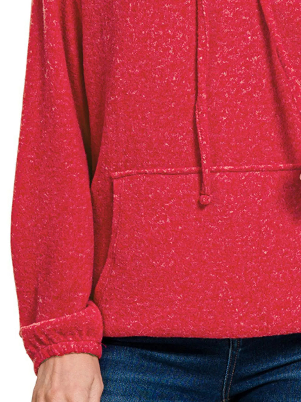 Zenana Brushed Hacci Melange Hooded Sweater - WYNFLARE