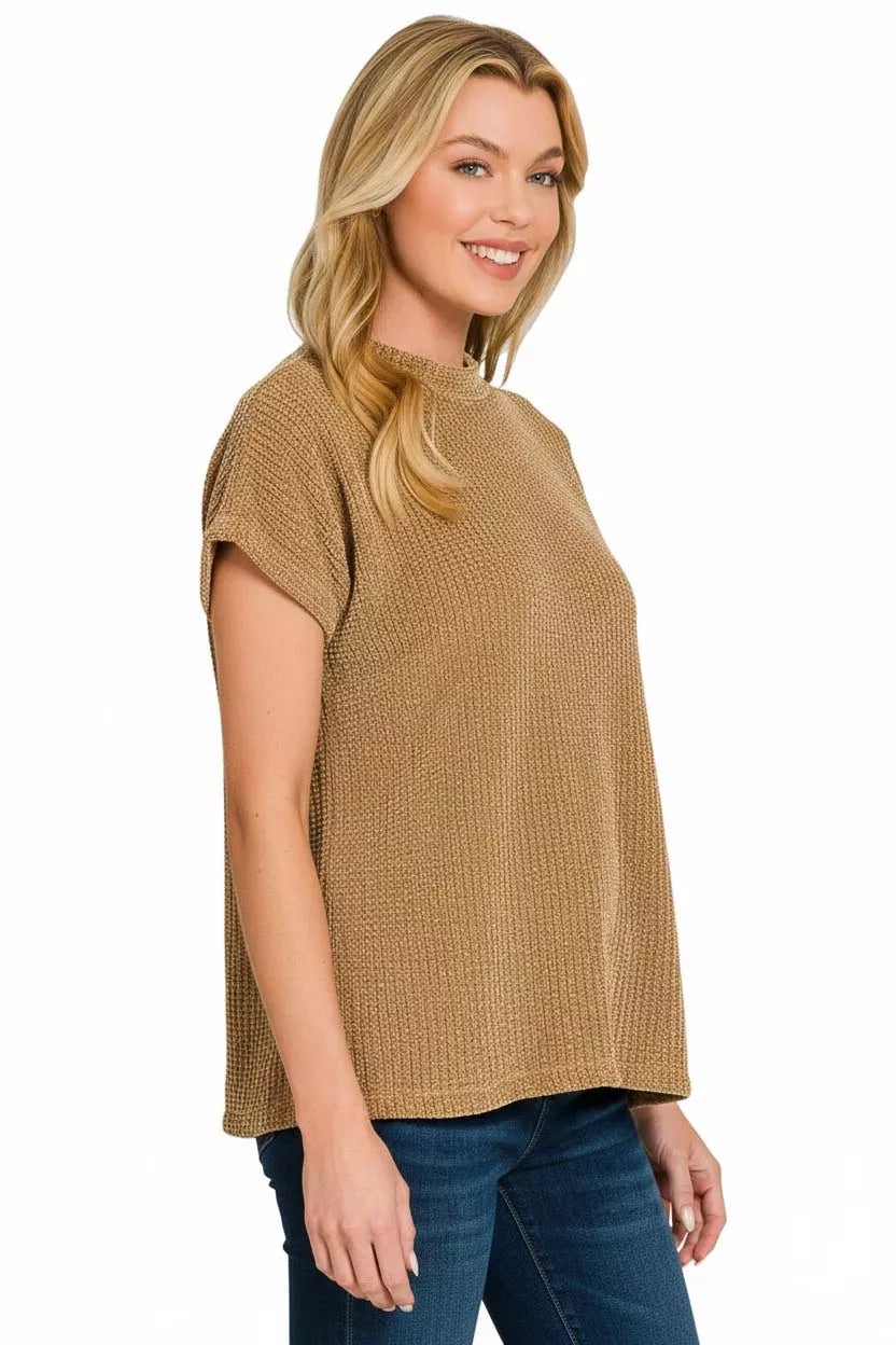 Zenana Chenille Waffle Cap Sleeve Sweater - WYNFLARE