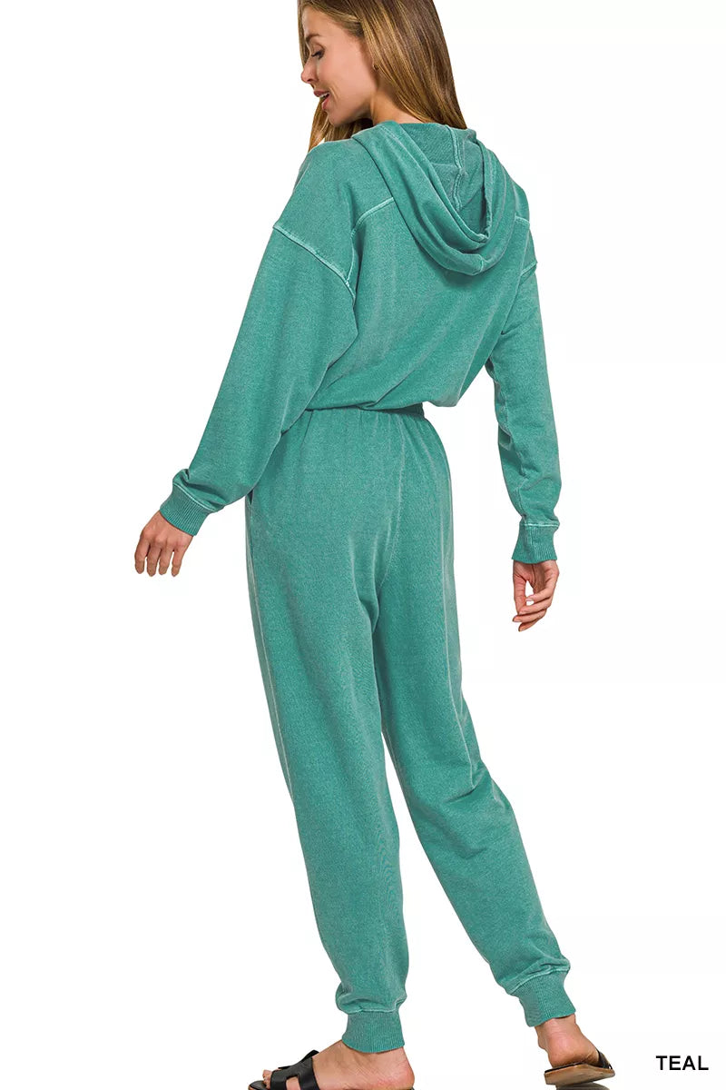 Zenana Enzyme Washed French Terry Jumpsuit - WYNFLARE