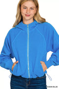 Zenana Fleece Pigment Dye Zip Up Hoodie with Pockets - WYNFLARE