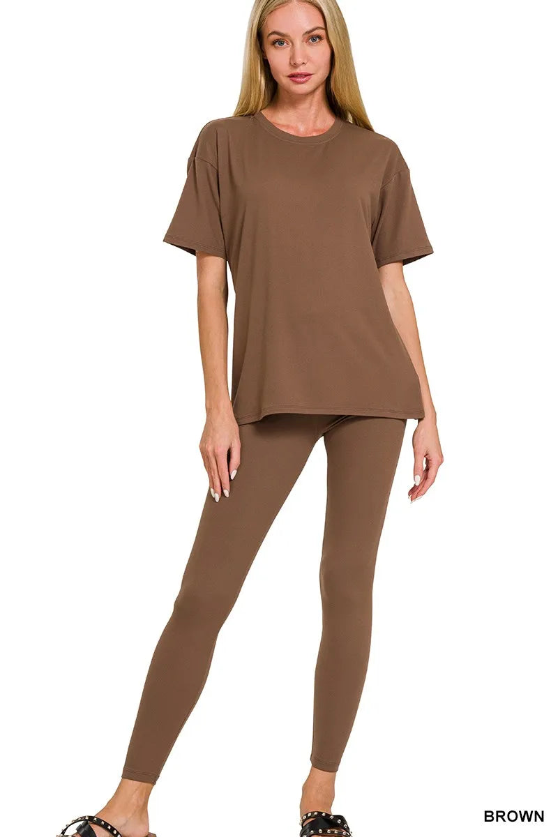 Zenana Full Size Brushed Dty Microfiber Short Sleeve Top and Pants Loungewear Set Plus Size - WYNFLARE