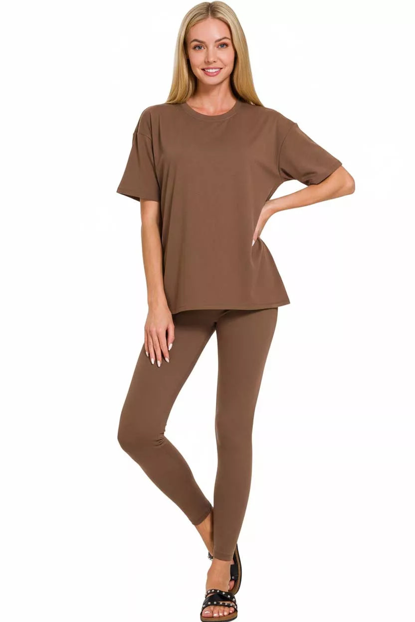 Zenana Full Size Brushed Dty Microfiber Short Sleeve Top and Pants Loungewear Set Plus Size - WYNFLARE