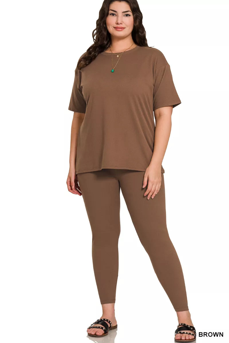 Zenana Full Size Brushed Dty Microfiber Short Sleeve Top and Pants Loungewear Set Plus Size - WYNFLARE