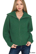 Zenana High Neck Full Zip Sweater Cardigan - WYNFLARE