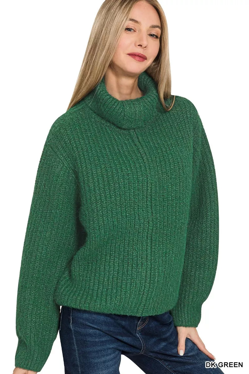 Zenana High Neck Full Zip Sweater Cardigan - WYNFLARE