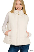 Zenana High Neck Zip-Up Vest Coat - WYNFLARE