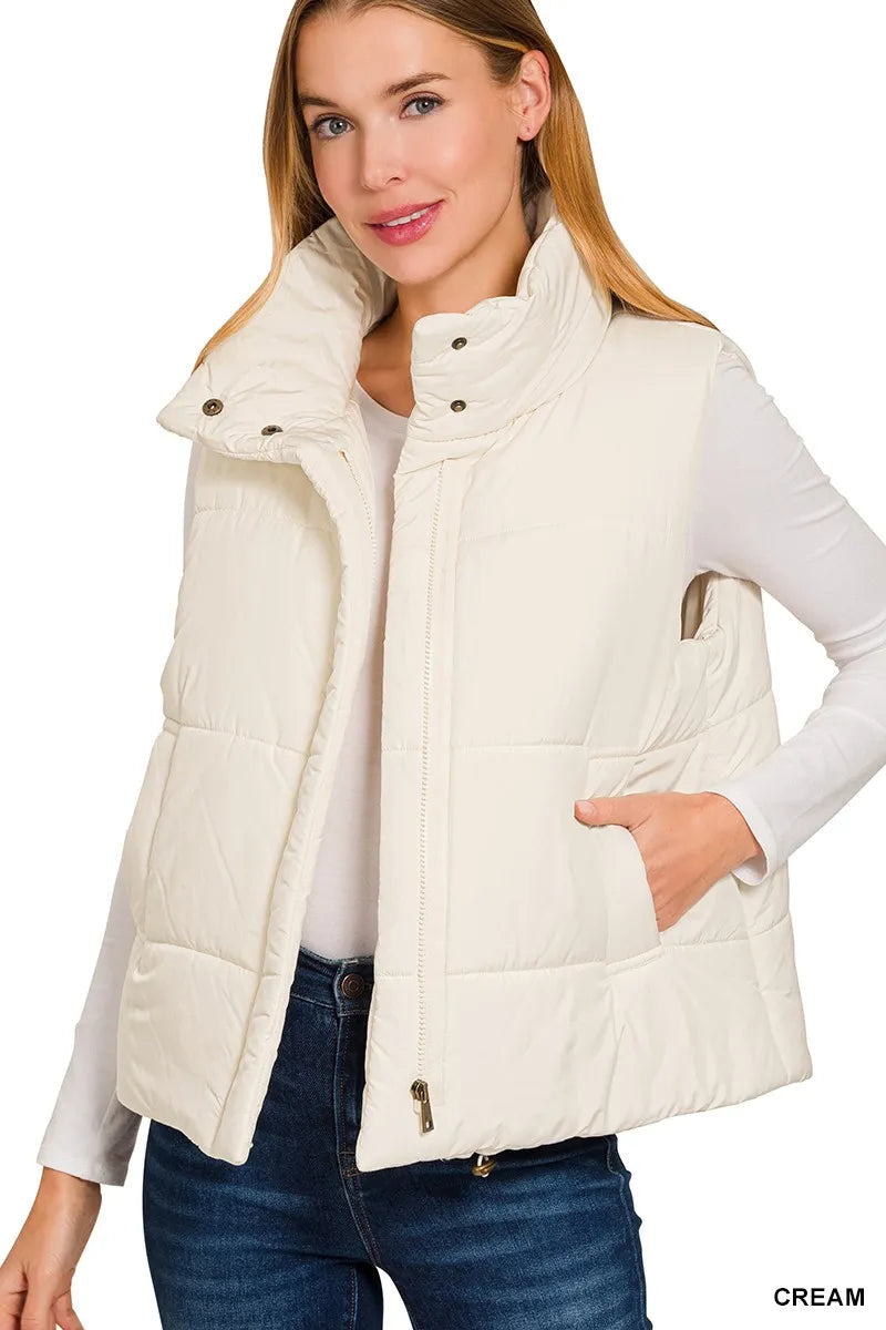 Zenana High Neck Zip-Up Vest Coat - WYNFLARE