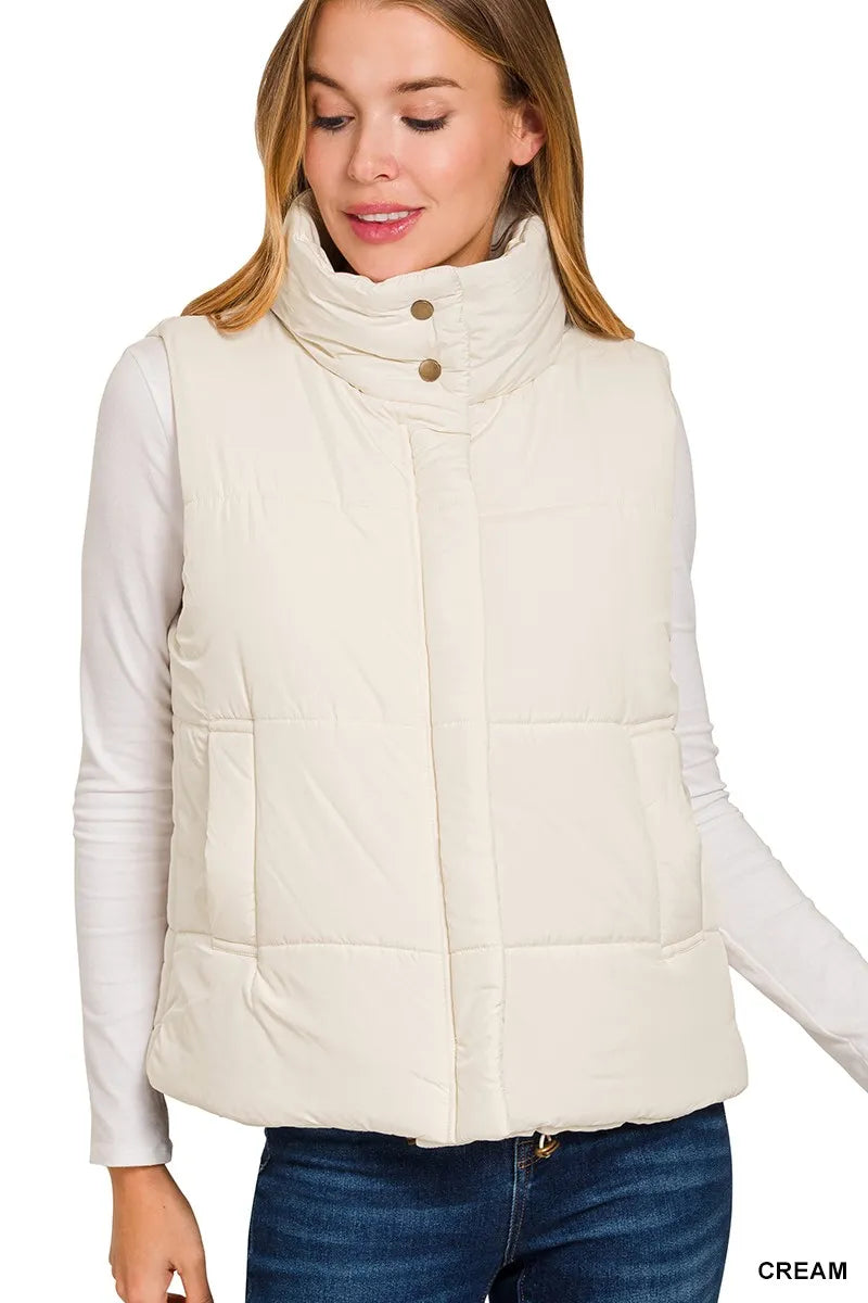 Zenana High Neck Zip-Up Vest Coat - WYNFLARE