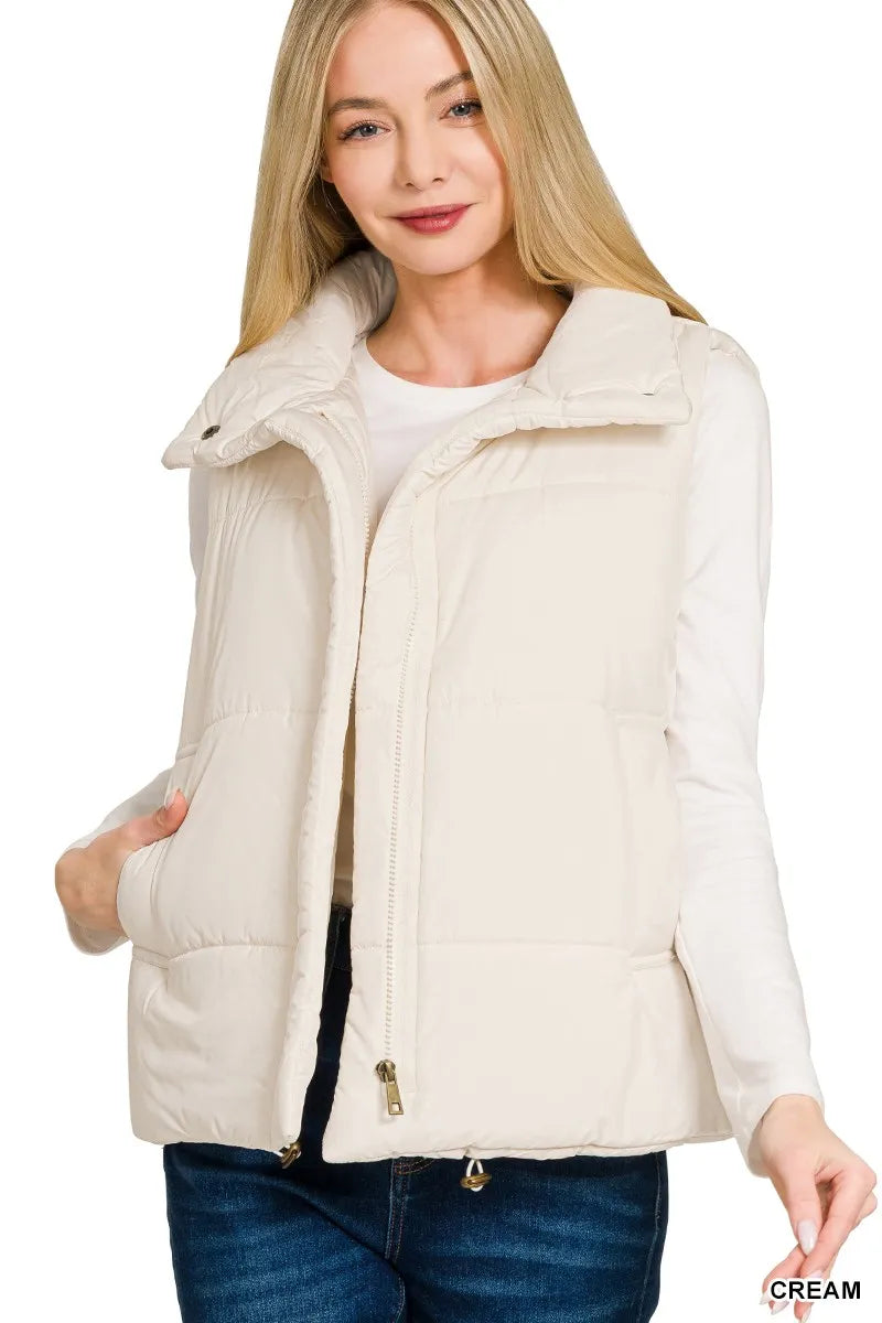 Zenana High Neck Zip-Up Vest Coat - WYNFLARE